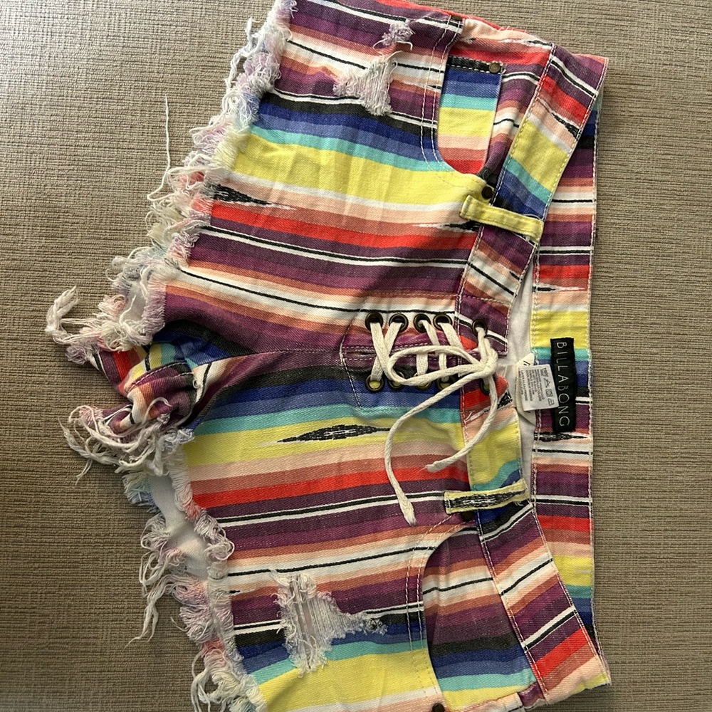 Colorful Striped Denim Shorts